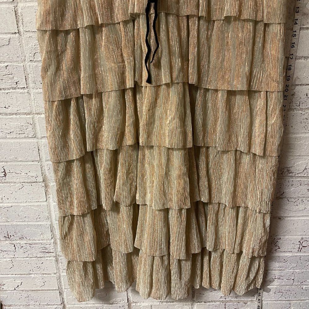 Arula Gold Party Cocktail Shimmer Sleeveless Plus Size Curvy Ruffle Dress 2X NWT - Picture 5 of 13
